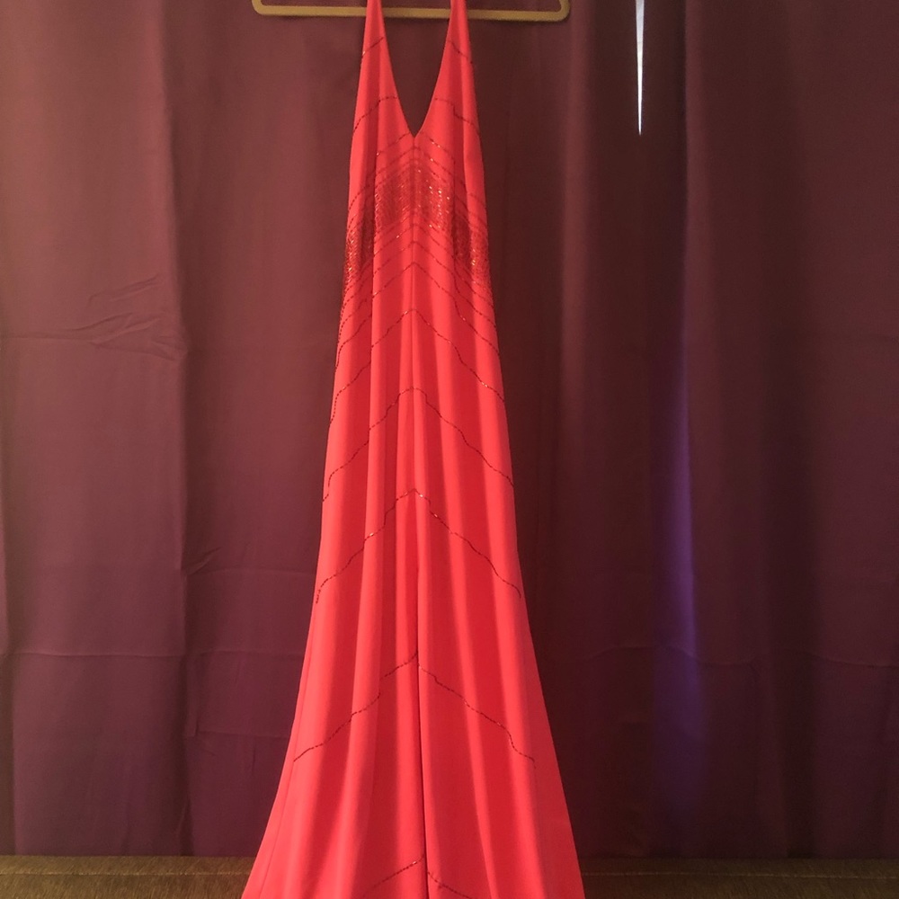 Pink long gown.